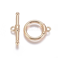 Brass Toggle Clasps, with Jump Rings, for DIY Jewelry Making, Real 18K Gold Plated, Ring: 17x14x2.5mm, Bar: 23x6x3mm, Hole: 1.6mm(KK-G381-06G)