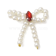 Plastic Pearl Beads Pendants, with Rack Plating Brass Loops Micro Pave Cubic Zirconia, Long-Lasting Plated, Lead Free & Cadmium Free, Bowknot, Red, 27~29x24~27.5x3.5mm, Hole: 6.8mm(KK-H463-06P-03)