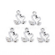 Alloy Charms, with Black Enamel, Cadmium Free & Lead Free, Mother and Baby Swans, Platinum, 15x12x3mm, Hole: 1.8mm(PALLOY-T081-04P-RS)
