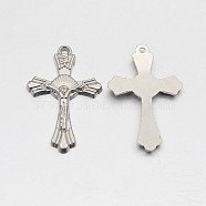 Tibetan Style Alloy Pendants, For Easter, Jesus Cross, Platinum, 26x17x2mm, Hole: 1mm(TIBEP-D901-P)