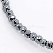 Non-magnetic Synthetic Hematite Faceted Round Beads Strands, 3x3mm, Hole: 1.5mm, about 167pcs/strand, 15.5 inch(G-N0014-3mm-24)