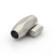 304 Stainless Steel Matte Surface Magnetic Clasps with Glue-in Ends, Barrel, Stainless Steel Color, 19x9x8mm, Hole: 4mm(STAS-O042-B-31)