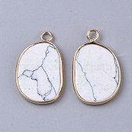Synthetic Howlite Pendants, with Golden Tone Brass Open Back Bezel, Oval, 25x15.5x2~3mm, Hole: 2mm(G-S359-019E)