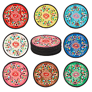PandaHall Elite 16Pcs 8 Colors Polyester Cup Mat, with Flower Pattern, Flat Round, Mixed Color, 12.9x0.2cm, 2pcs/color(DJEW-PH0001-06)