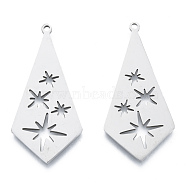 201 Stainless Steel Pendants, Kite Charm with Star, Stainless Steel Color, 38.5x18.5x1mm, Hole: 1.5mm(STAS-N090-LA956-1)