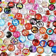 Valentine's Day Theme Flatback Glass Cabochons, Half Round/Dome with Heart & Word Love, Mixed Color, 12x3.5~4mm, 100pcs/bag(GGLA-N005-12mm-02)