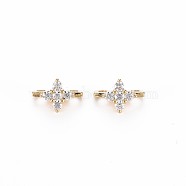 Brass Micro Pave Clear Cubic Zirconia Connector Charms, Nickel Free, Flower, Real 18K Gold Plated, 7x10x7mm, Hole: 1.6mm(KK-S356-714)