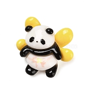 Opaque Resin Animal Cabochons, Cute Panda with Bowknot, Yellow, 18.5x19.5x8mm(CRES-M024-01C)
