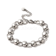 304 Stainless Steel Flat Round Link Chain Bracelet, Stainless Steel Color, 6-3/8 inch(16.1cm), Wide: 8mm(BJEW-Q776-02C-01)