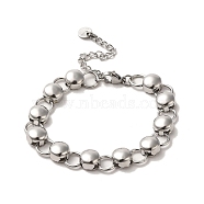 Non-Tarnish 304 Stainless Steel Flat Round Link Chain Bracelet, Stainless Steel Color, 6-3/8 inch(16.1cm), Wide: 8mm(BJEW-Q776-02C-01)