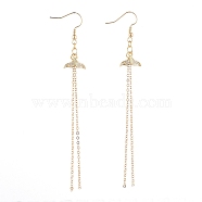 Whale Tail Brass Dangle Earrings, Ear Thread, with Cable Chains and Brass Micro Pave Grade AAA Cubic Zirconia Charms(EJEW-JE03951)