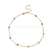 Handmade Brass Flower Link Chain Necklace for Women, Colorful, 18.54 inch(47.1cm)(NJEW-JN04266)