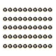 Golden Plated Alloy Charms, with Enamel, Enamelled Sequins, Flat Round, Black, Letter.W, 14x12x2mm, Hole: 1.5mm, 50pcs/Box(ENAM-SZ0001-25B-W)