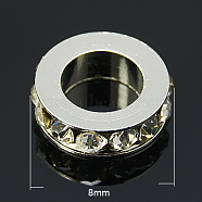 Brass Rhinestone Spacer Beads, Grade A, Platinum Metal Color, Black Diamond, 8x2.5mm, Hole: 5mm(RB-H253-8x2.5mm-12)