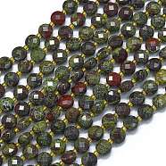 Natural Dragon Blood Beads Strands, with Seed Beads, Faceted, Flat Round, 6~6.5x4mm, Hole: 1mm, about 50pcs/strand, 15.35''(39cm)(G-K389-B60-01)