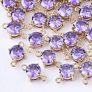 Transparent Glass Links connectors, with Brass Findings, Faceted, Flat Round, Light Gold, Medium Purple, 12x7.5x5mm, Hole: 1.2mm(X-GLAA-T007-12A)