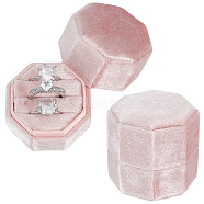 3-Slot Octagon Velvet Rings Box, Jewelry Ring Gift Case, Pink, 5.1~5.2x5.1x5.1cm(CON-WH0099-13B)