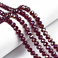 Electroplate Glass Beads Strands, AB Color Plated, Faceted, Rondelle, Dark Red, 8x6mm, Hole: 1mm, about 65~68pcs/strand, 15.7~16.1 inch(40~41cm)(EGLA-A034-T8mm-B29)