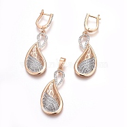 Brass Micro Pave Cubic Zirconia Jewelry Sets, Pendant and Earrings, Long-Lasting Plated, teardrop, Light Gold, 44mm, Hole: 5x7mm, 54mm, Pin: 0.9mm(SJEW-F189-03KCG)