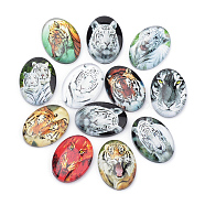Flatback Glass Cabochons, for DIY Projects, Tiger Pattern, Oval, Mixed Color, 25x18x5.5mm(X-GGLA-S034-25x18-028)
