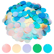 600Pcs 5 Colors Iridescent PVC Paillette/Sequins Pendants, Flat Round, Ornament Accessories, Mixed Color, 40mm, 120pcs/color(KY-OC0001-33B)