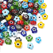 Handmade Millefiori Glass Bead, Flower, Mixed Color, 5.5x2.5mm, Hole: 1mm, 128~134pcs/box(LAMP-CJ0001-40)