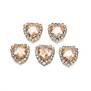 Sew on Rhinestone, Transparent Glass Rhinestone, with Brass Prong Settings, Faceted, Heart, BurlyWood, 16x16x7mm, Hole: 0.9mm(RGLA-S030-17-B04)