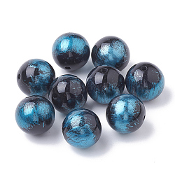 Spray Painted Acrylic Beads, Round, Deep Sky Blue, 15x16mm, Hole: 1.5mm(X-ACRP-T005-14)