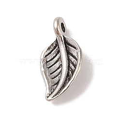 Tibetan Style Alloy Charms, Cadmium Free & Lead Free, Leaf, Antique Silver, 14.5x7.5x3.5mm, Hole: 1.5mm(TIBE-Q090-22AS)