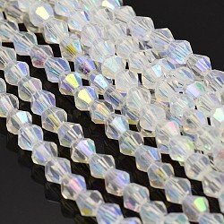 Faceted Bicone Electroplate Glass Beads Strands, AB Color Plated, Ghost White, 4x4.5mm, Hole: 1mm, about 92~96pcs/strand, 13.78~14.37 inch(EGLA-P016-4mm-AB02)