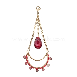Teardrop Glass Seed & Natural Rhodonite Beads Pendant Decorations, with 304 Stainless Steel Lobster Claw Clasp, 78.5x33x9.5mm(HJEW-MZ00024-01)