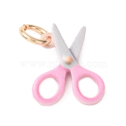 304 Stainless Steel Pendants, Scissors Charms, Real 18K Gold Plated, Pink, 15.5x13x3.5mm, Hole: 3.5mm(SA-CBAAB49-04G-03)