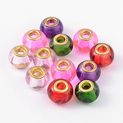 Glass European Beads, with Golden Brass Cores, Large Hole Beads, Rondelle, Mixed Color, 15x12mm, Hole: 5mm(GPDL-R002-M2)