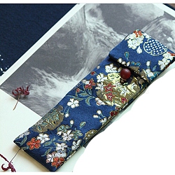 Rectangle Chinese Style Cloth Jewelry Gift Bags for Earrings, Bracelets, Necklaces Packaging, Flower Patter, Marine Blue, 15.5x5.5cm(PAAG-PW0012-11F)