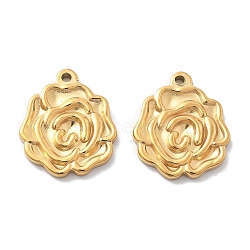 PVD Vacuum Plating 304 Stainless Steel Pendants, Flower Charm, Real 18K Gold Plated, 21x18x2.5mm, Hole: 1.6mm(STAS-R130-17G)