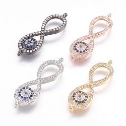 Brass Micro Pave Cubic Zirconia Links, Infinity, Mixed Color, 10x33x3mm, Hole: 1mm(ZIRC-E124-06)