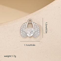 Micro Pave Cubic Zirconia Pendants, Platinum Charms, Wing, 12x11mm(PW-WGD8CC2-04)