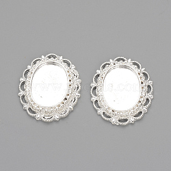 Tibetan Style Alloy Cabochon Settings, Oval, Silver Color Plated, Tray: 18x13mm, 28x23x3mm(TIBE-Q073-79S)