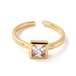 Square Cubic Zirconia Cuff Ring for Her, Adjustable Open Ring, Cadmium Free & Lead Free, Real 18K Gold Plated, US Size 6 1/2(16.9mm)(RJEW-C017-11G-RS)