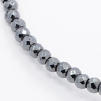 Non-magnetic Synthetic Hematite Faceted Round Beads Strands, 3x3mm, Hole: 1.5mm, about 167pcs/strand, 15.5 inch