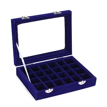 Flock with Glass Jewelry Display Box, Midnight Blue, 20x15x5cm