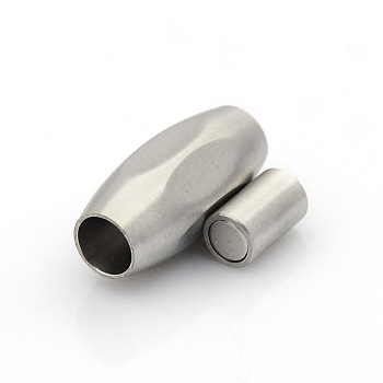 304 Stainless Steel Matte Surface Magnetic Clasps with Glue-in Ends, Barrel, Stainless Steel Color, 19x9x8mm, Hole: 4mm