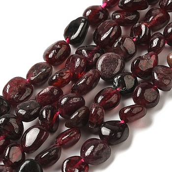 Natural Garnet Beads Strands, Nuggets Beads, Tumbled Stone, 6~10x6~8x3.5~7mm, Hole: 1mm, 15.94 inch(40.5cm)