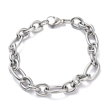 304 Stainless Steel Figaro Chain Bracelets, with Lobster Claw Clasps, Stainless Steel Color, 8-1/8 inch(20.5cm)