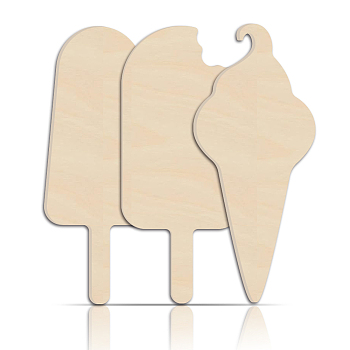 Wood Wall Art Decorations, Home Hanging Ornaments, Ice Cream Pattern, 293~297x114~127mm, 2pcs/set