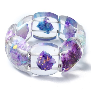 Dyed Natural Dolomite & Synthetic Opal Stretch Bracelets, Epoxy Resin Domino Bracelets for Women, Medium Orchid, Inner Diameter: 2-3/8 inch(6.1cm)
