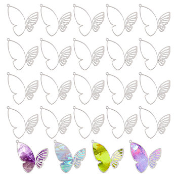 24Pcs Rack Plating Alloy Pendants, Butterfly Charms, Platinum, 39.5x36.5x1mm, Hole: 1.4mm