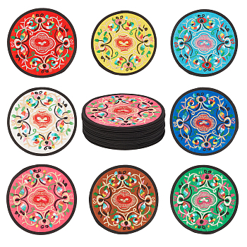 PandaHall Elite 16Pcs 8 Colors Polyester Cup Mat, with Flower Pattern, Flat Round, Mixed Color, 12.9x0.2cm, 2pcs/color