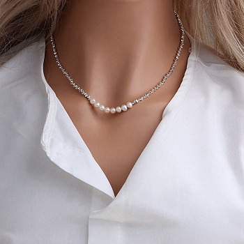 Natural Freshwater Pearl Necklaces, Silver, 8.27~19.69 inch(21~50cm)