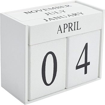 Calendar Block, Natural Wooden Perpetual Desk Calendar, Home and Office Decorations, Rectangle, White, 155x70x97.5mm